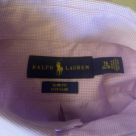 Polo Ralph Lauren Slim Fit Easy Care Dress Shirt Size 16 Button Up Purple Check - Picture 3 of 4